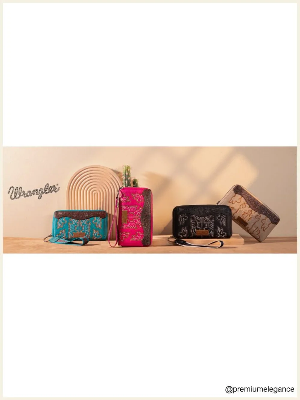 Floral Tooled Western Wristlet Wallet with Embroidery, Removable Strap